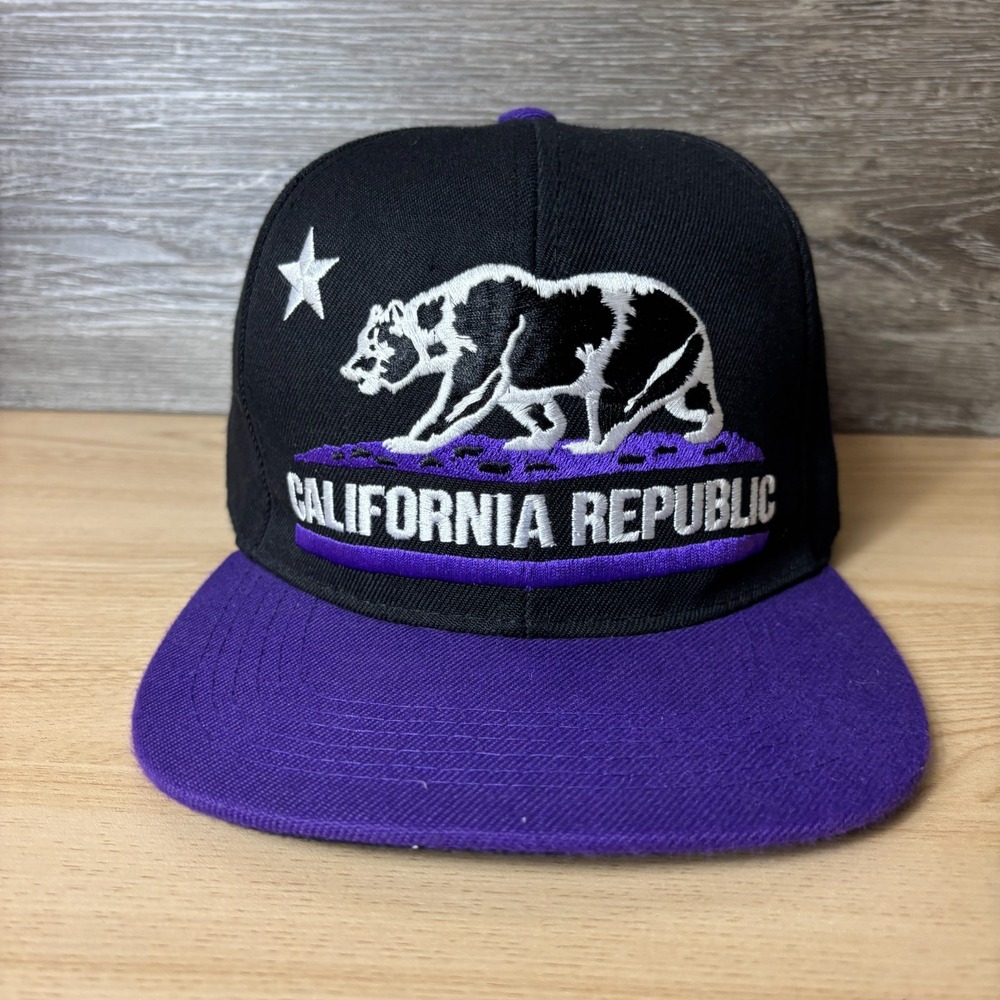 California Hat Cap Snap Back Black Purple Republic Bear Flag Adjustable
